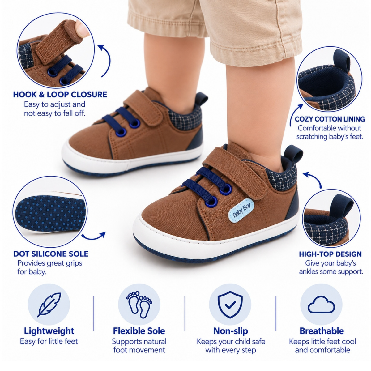 Baby Boy High-Top Sneakers – Lightweight & Non-Slip