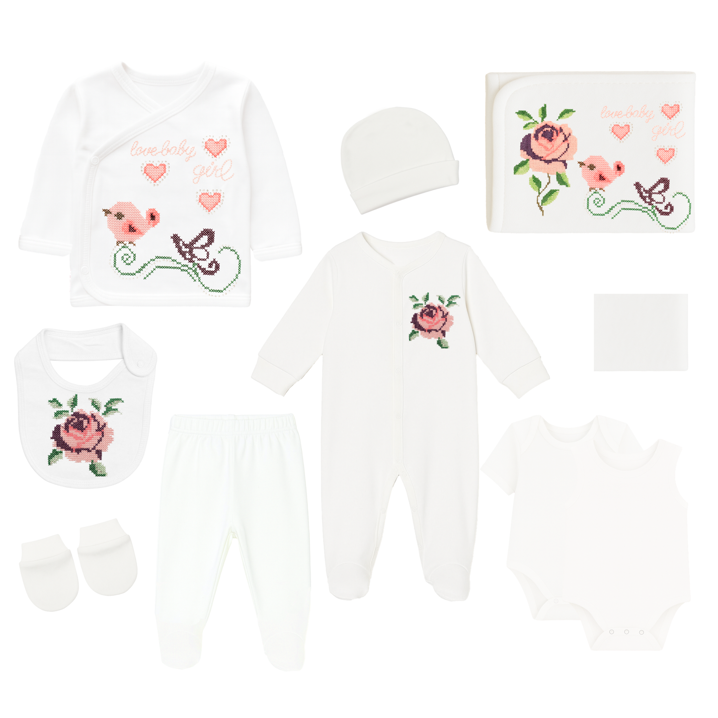 Robins Newborn Baby Girl Essential Set – 10 Pieces