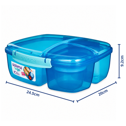 Sistema To Go Triple Split Lunch Box with Yogurt Pot 2L – 3 Colors